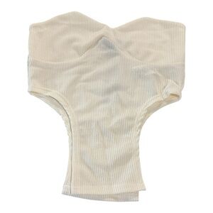 PrettyLittleThing Cream Crinkle Rib Curved Hem Corset Top – Size US 6 / UK 10